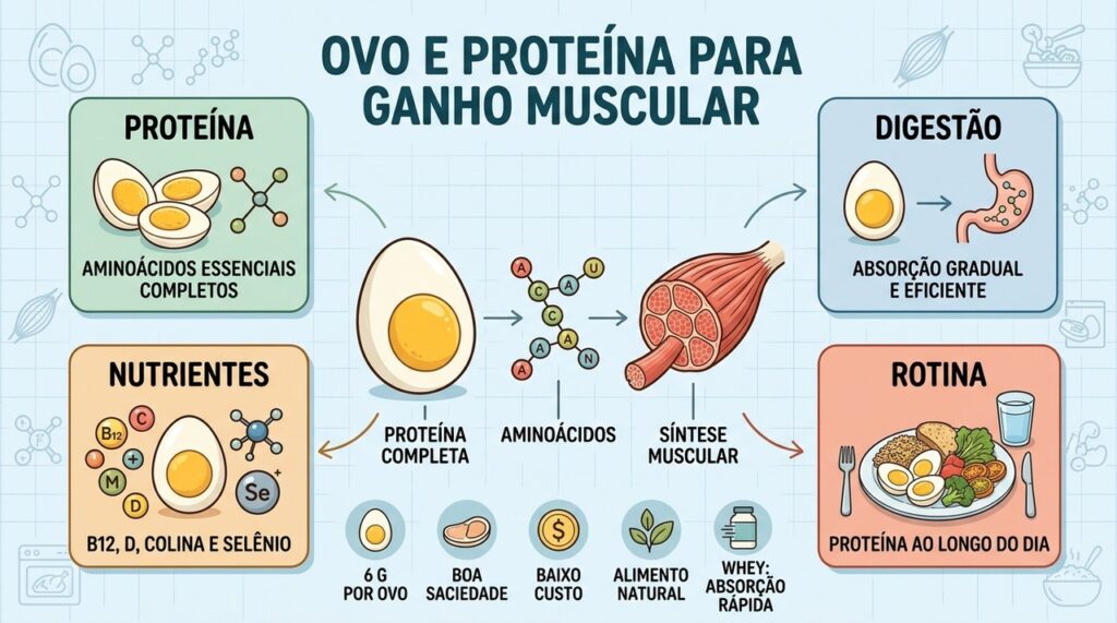 Proteína completa, digestão, nutrientes e rotina explicam o valor nutricional do ovo.