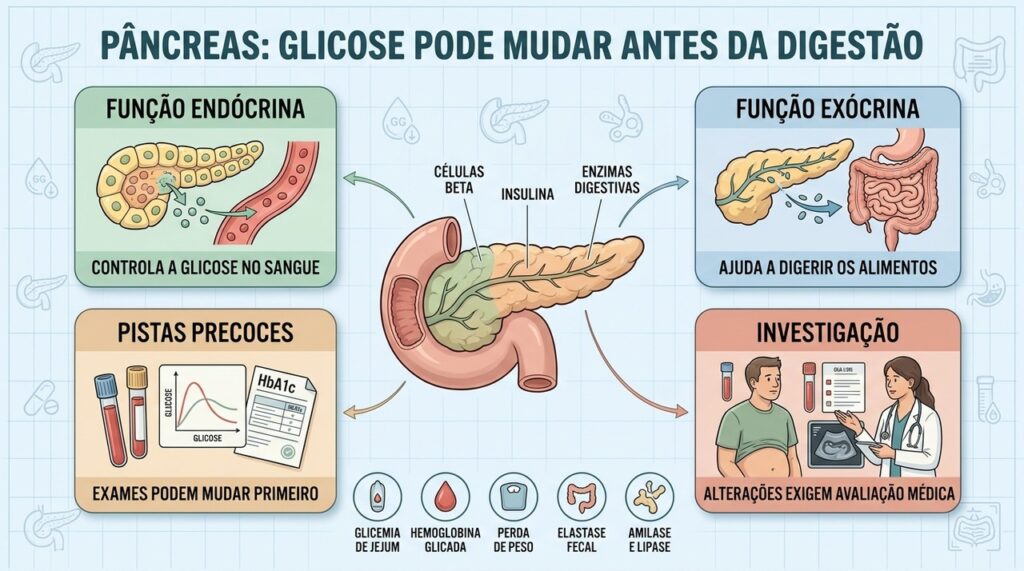 Alterações no pâncreas podem afetar a glicose antes de provocar sintomas digestivos mais claros