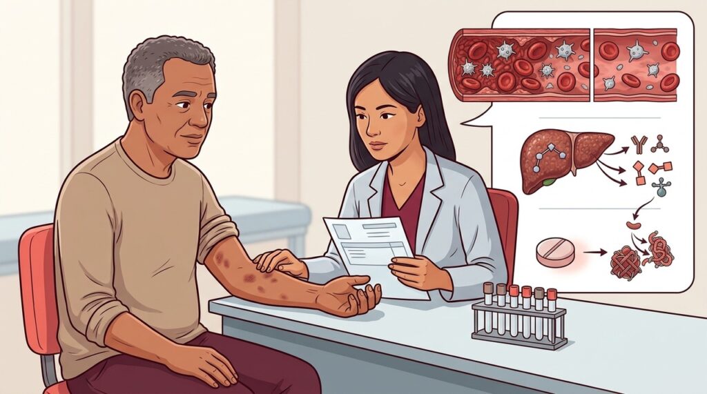 Plaquetas, fígado e medicamentos estão entre as causas de hematomas espontâneos.