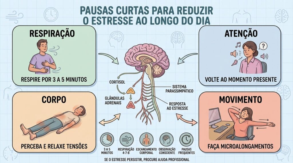 Respiração, atenção, consciência corporal e movimento ajudam a conter picos de estresse.