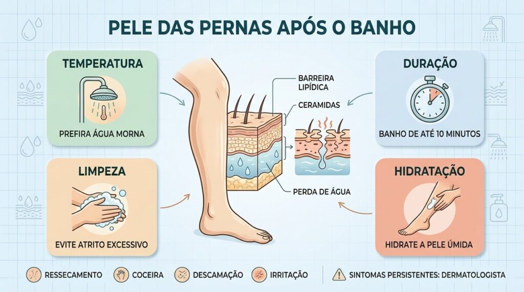 Água morna, pouco atrito e hidratação ajudam a preservar a barreira da pele.