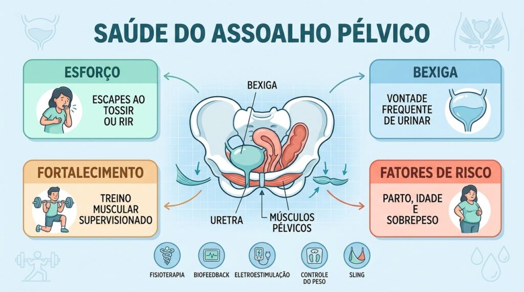 Fortalecimento muscular, fisioterapia e hábitos adequados ajudam no cuidado do assoalho pélvico.