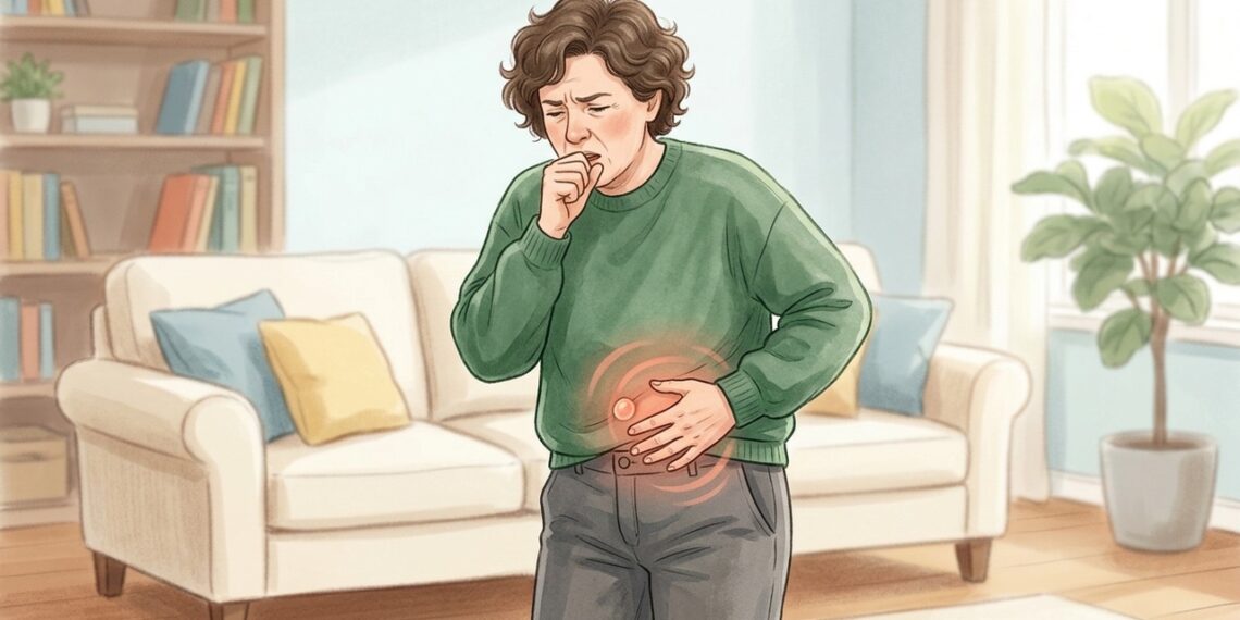 Um caroço na virilha que aparece ao tossir ou fazer força pode ser sinal de hérnia inguinal.