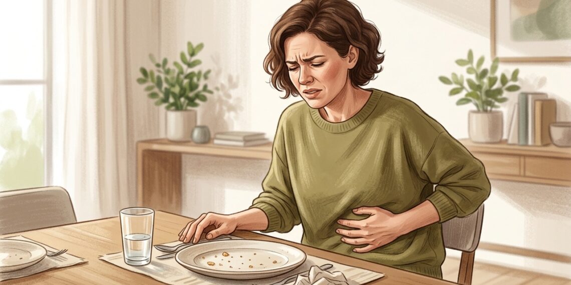 Dor forte na parte superior direita da barriga após uma refeição pesada pode estar relacionada à vesícula.