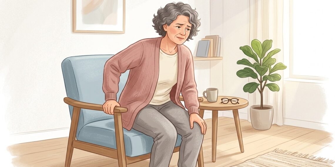 O joelho pode ficar rígido após muito tempo sentado, e movimentos leves podem ajudar a recuperar a mobilidade.