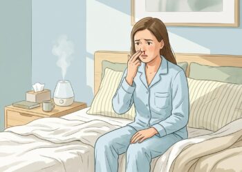 O ar seco durante a noite pode ressecar a mucosa nasal e favorecer pequenos sangramentos ao acordar.
