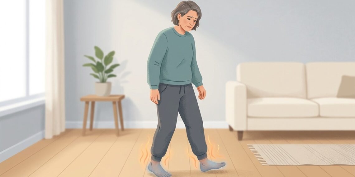Dormência ou queimação nos pés com piora do equilíbrio pode estar relacionada à neuropatia periférica.