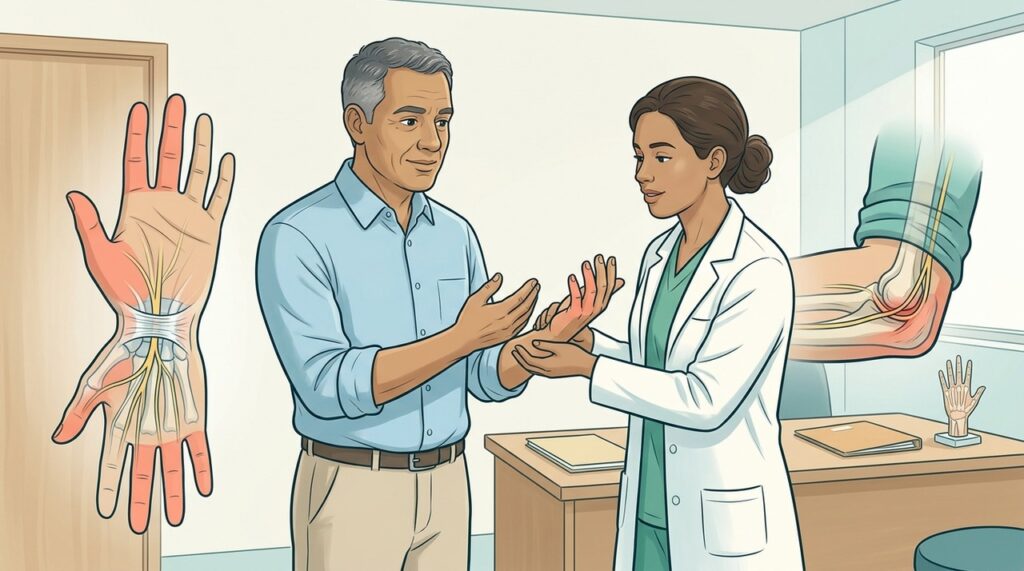 O local da compressão ajuda a diferenciar o nervo mediano do ulnar.