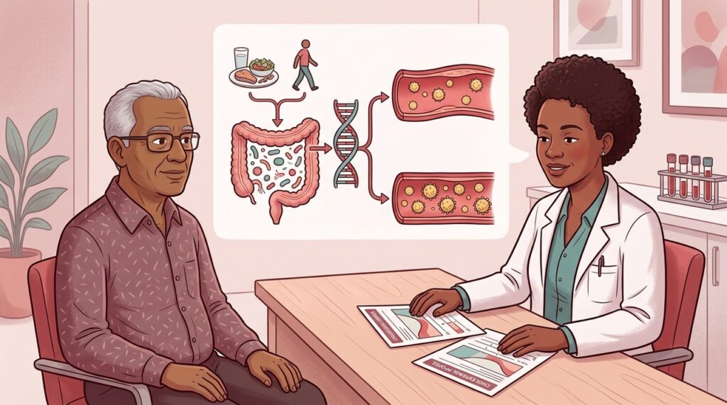 O colesterol resulta da interação entre genes, intestino, alimentação e características individuais.