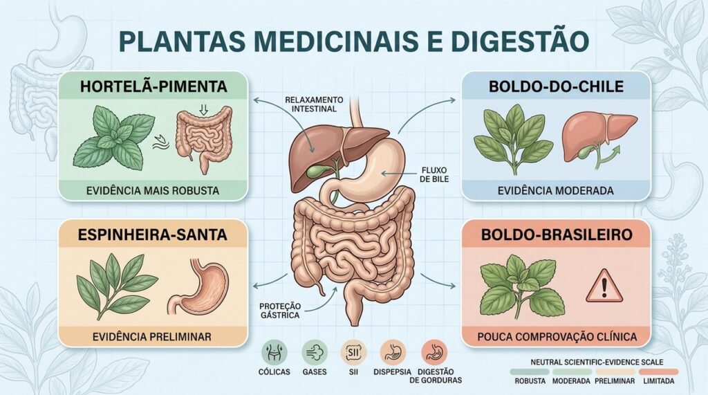 Hortelã, boldo e espinheira-santa apresentam diferentes níveis de comprovação científica.