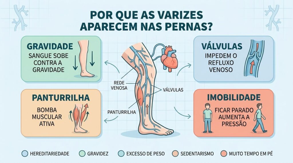Por que as varizes aparecem nas pernas e quase nunca nos braços