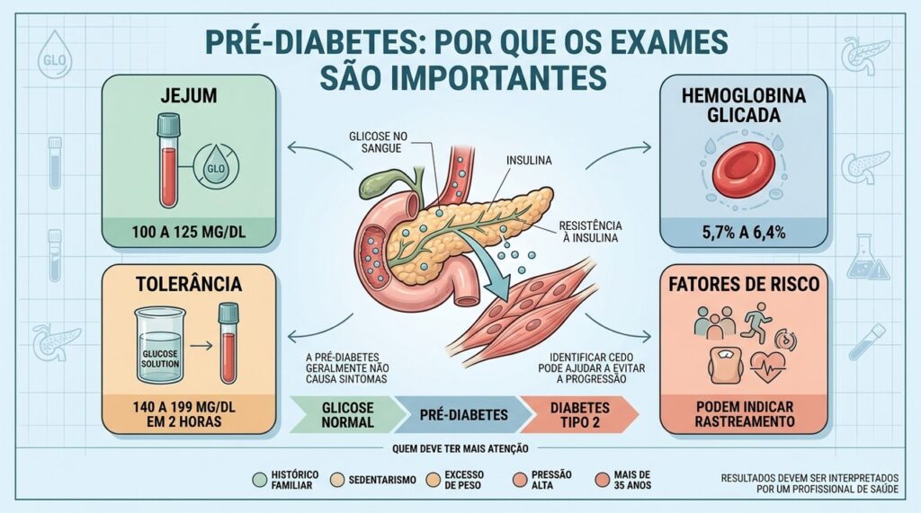 Glicemia, hemoglobina glicada e teste de tolerância ajudam a identificar pré-diabetes silenciosa.