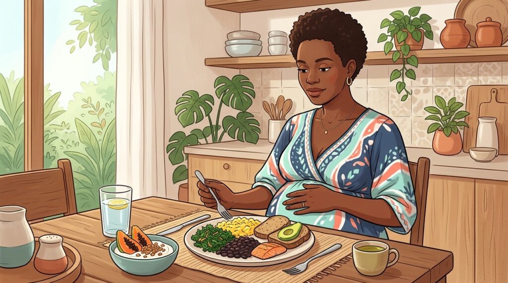 Uma alimentação variada ajuda a fornecer nutrientes essenciais para a mãe e o desenvolvimento do bebê.