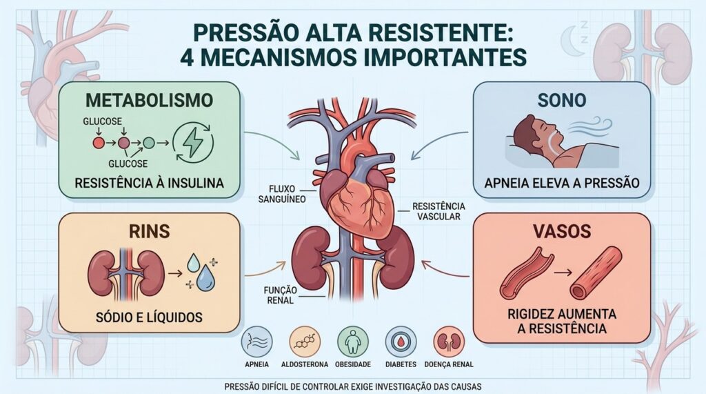 Metabolismo, sono, rins e vasos ajudam a explicar a hipertensão resistente.
