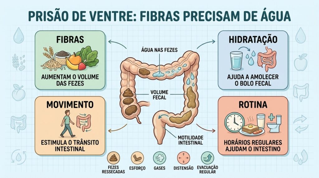 Fibras, água, movimento e rotina formam a base do trânsito intestinal.