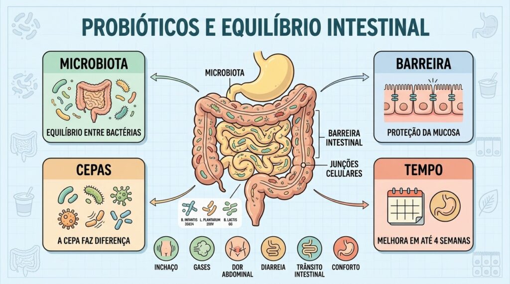 Microbiota, barreira intestinal, cepas específicas e tempo orientam o uso dos probióticos.