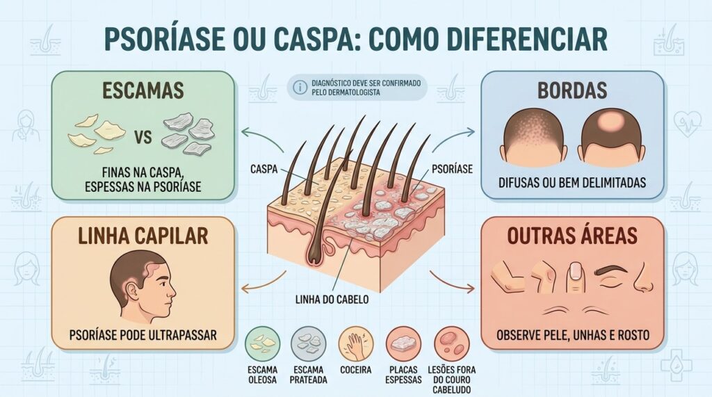 Escamas, bordas, linha capilar e outras lesões ajudam a diferenciar os quadros.