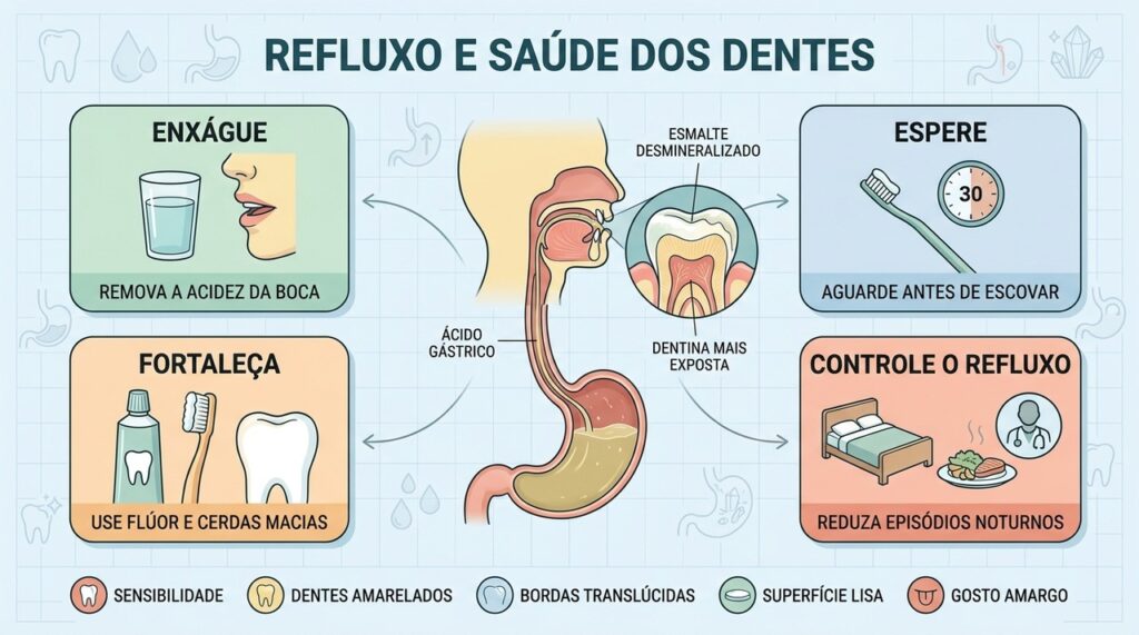 Quatro cuidados ajudam a reduzir a erosão dental associada ao refluxo.