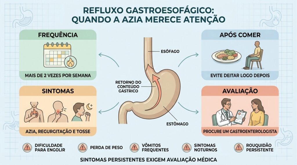 Frequência, hábitos, sintomas e sinais de alerta ajudam a reconhecer o refluxo.