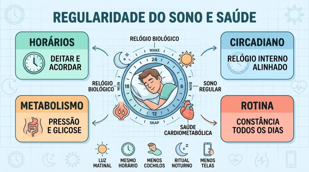 Regularidade, luz matinal e rotina noturna ajudam a alinhar o relógio biológico.