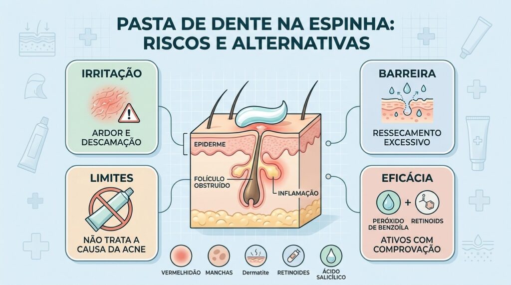 Irritação e ressecamento não substituem tratamentos dermatológicos específicos para acne.