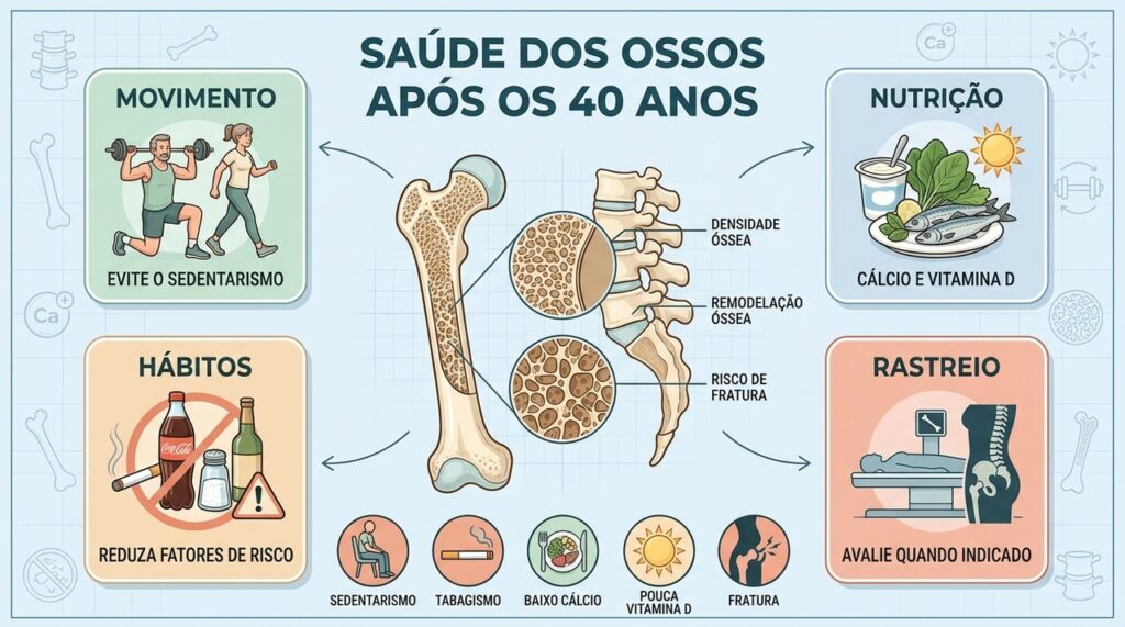 Movimento, nutrição, hábitos e rastreio ajudam a preservar a densidade óssea.