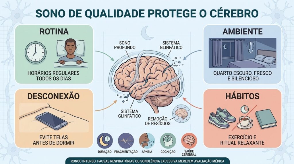 Rotina, ambiente, menos telas e bons hábitos favorecem sono restaurador e saúde cerebral.