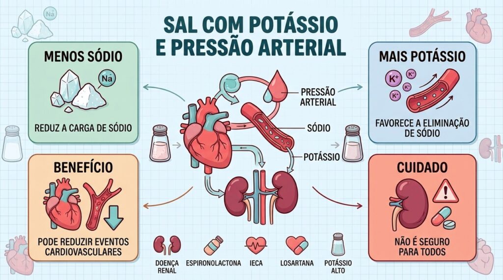 Menos sódio e mais potássio podem ajudar, mas rins e medicamentos mudam a indicação.