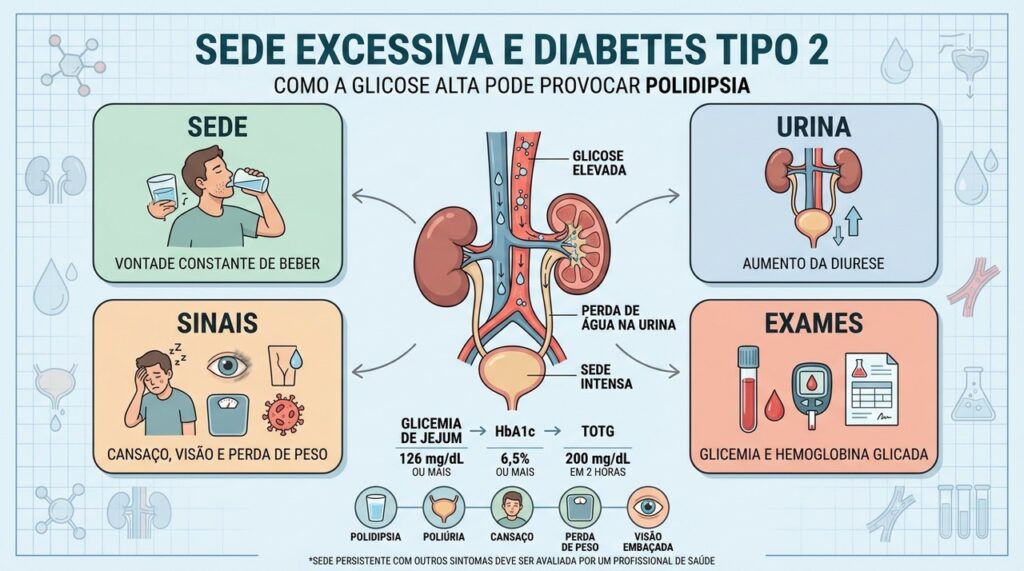 Sede, urina frequente, outros sintomas e exames ajudam a detectar diabetes precocemente.