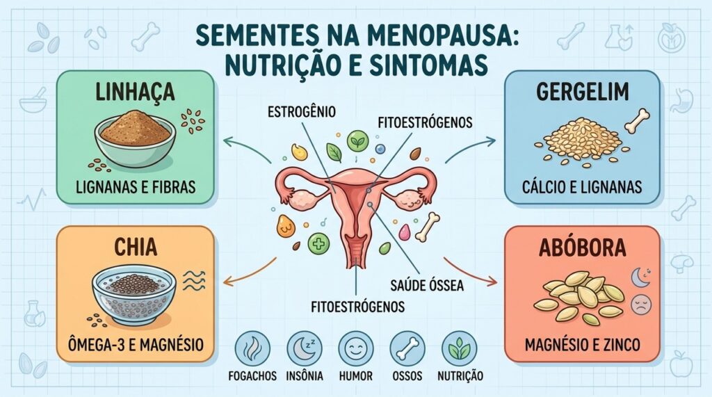 Quatro sementes fornecem fibras, minerais e compostos estudados durante a menopausa.