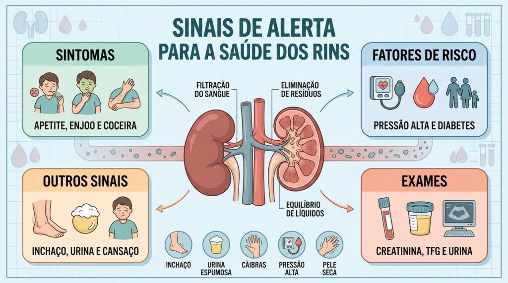 Sintomas, fatores de risco e exames ajudam a identificar alterações na função renal.