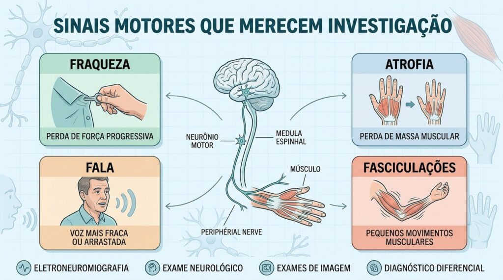 Fraqueza nas mãos pode ser um sinal inicial de ELA quando piora progressivamente. Entenda quais alterações na força, fala e músculos merecem avaliação.