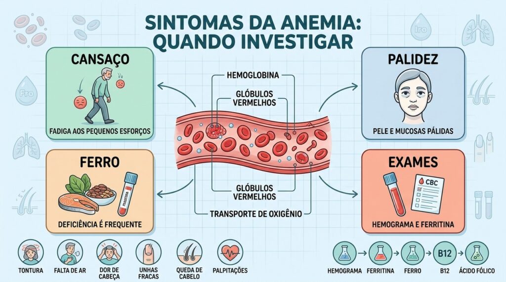 Hemograma, ferritina e sintomas ajudam a diferenciar os principais tipos de anemia.