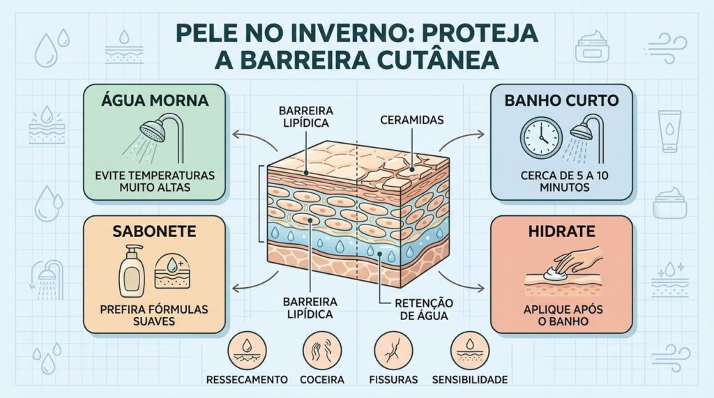 Quatro cuidados preservam a barreira cutânea e reduzem o ressecamento durante o inverno.