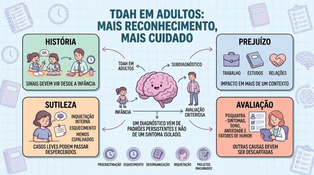 História, prejuízo, sutileza e avaliação ajudam a diferenciar TDAH de dificuldades comuns.