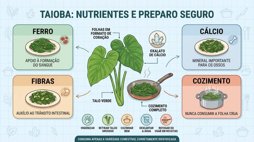 Ferro, cálcio, fibras e cozimento correto resumem os cuidados com a taioba.