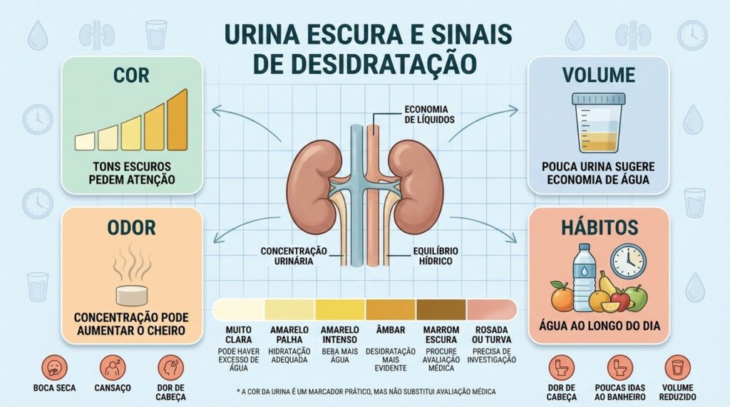 Cor, volume, odor e hábitos ajudam a reconhecer sinais de desidratação.