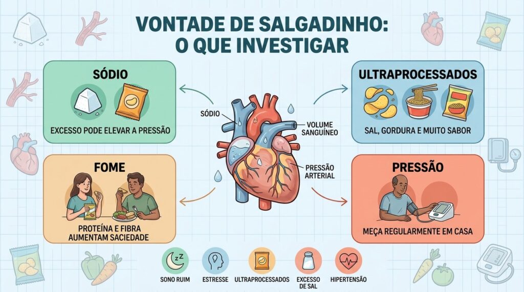 Sódio, ultraprocessados, saciedade e pressão ajudam a entender o desejo por salgadinhos.