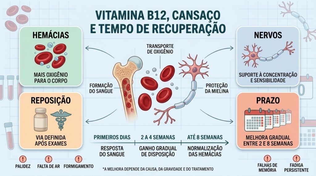 Hemácias, nervos, reposição e prazo explicam a recuperação da disposição.
