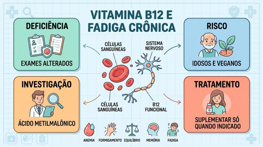 Deficiência, grupos de risco, exames funcionais e tratamento orientam o uso correto da vitamina B12.