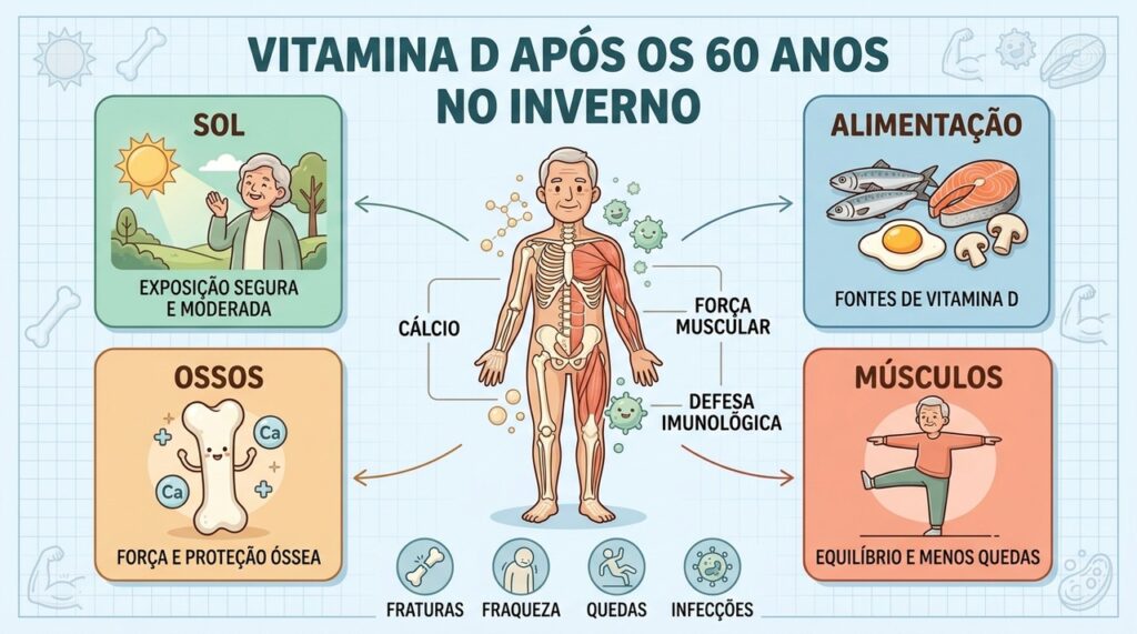 Tomar vitamina D no inverno faz diferença real para ossos e imunidade do idoso