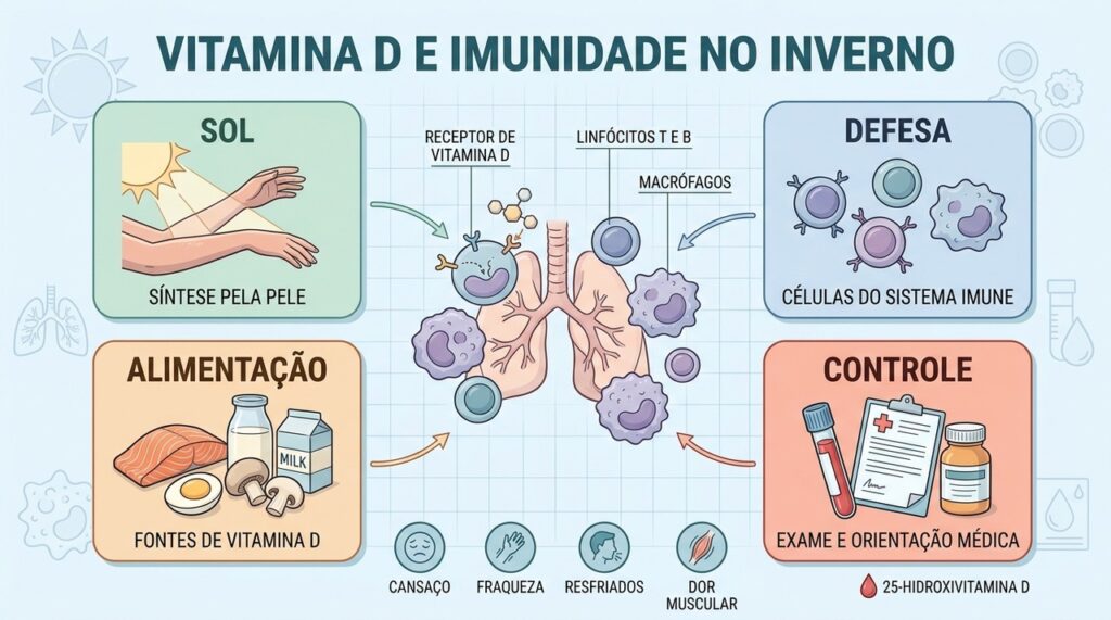 Sol, alimentação, células de defesa e exames ajudam a acompanhar a vitamina D.