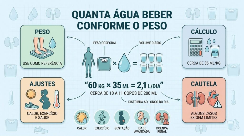 Peso, rotina e condições de saúde ajudam a definir a ingestão diária de água.