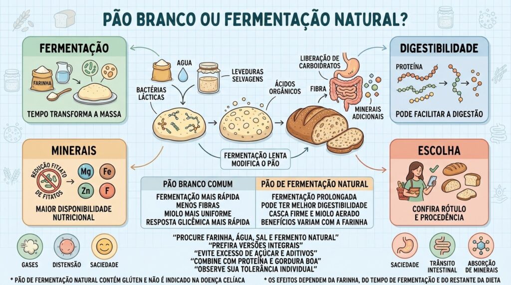 Fermentação, digestibilidade, minerais e escolha explicam as diferenças entre os pães.