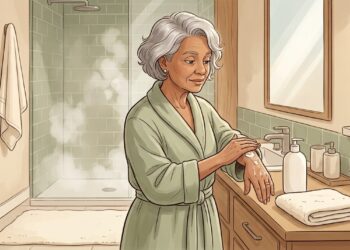 Pele ressecada em idosos não se deve apenas à falta de hidratante, mas também ao banho muito quente e demorado, que remove a camada de gordura natural da pele