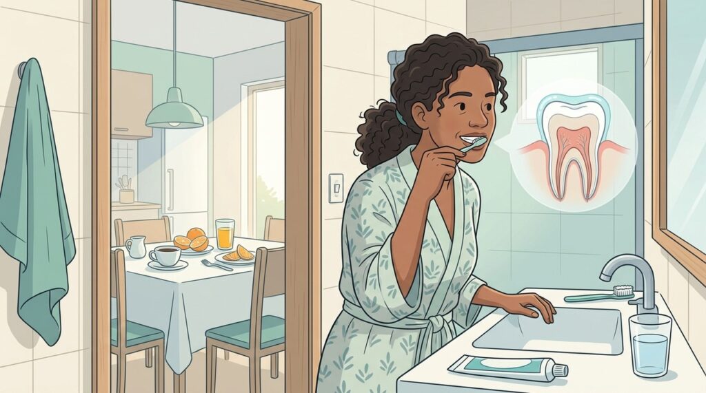 Após refeições ácidas, saliva e tempo ajudam o esmalte antes da escovação.