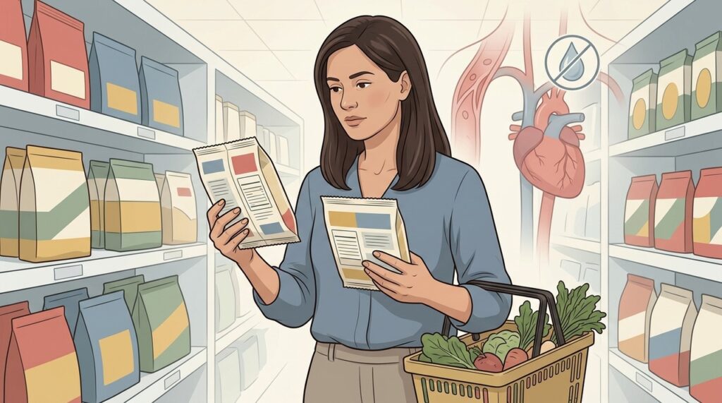 Ler porções e ingredientes evita consumir sódio escondido em alimentos industrializados.