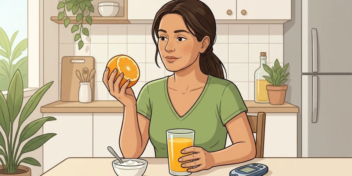 Suco de laranja e laranja inteira oferecem nutrientes parecidos, mas o impacto na glicose é diferente