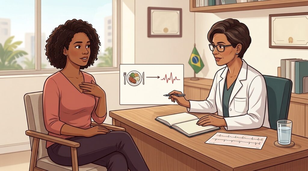 Palpitações após refeições repetidas merecem investigação quando surgem com outros sintomas.