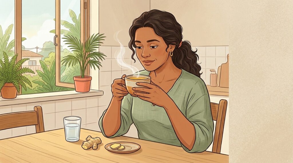 Gengibre é usado como apoio natural em episódios leves de enjoo.